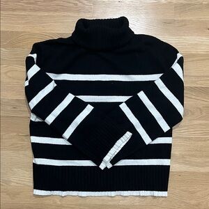 Black and White Striped Turtleneck Sweater